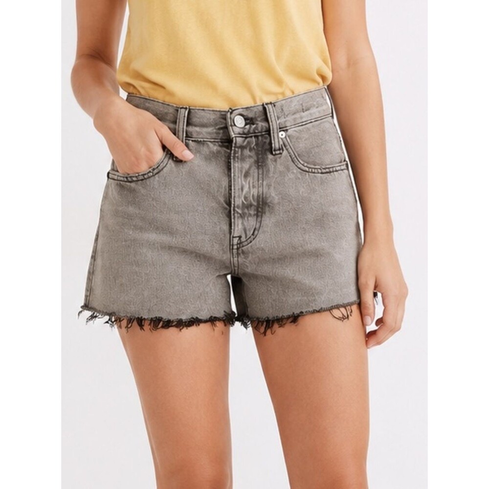 Madewell Relaxed Denim Shorts Size 24 Noll Wash Gray Frayed Hem Mid Rise Cotton
